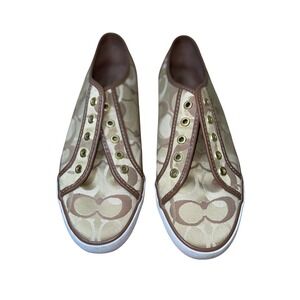 Coach Dee Signature Monogram Sneakers Khaki Brown Canvas Low Top Shoes 8B